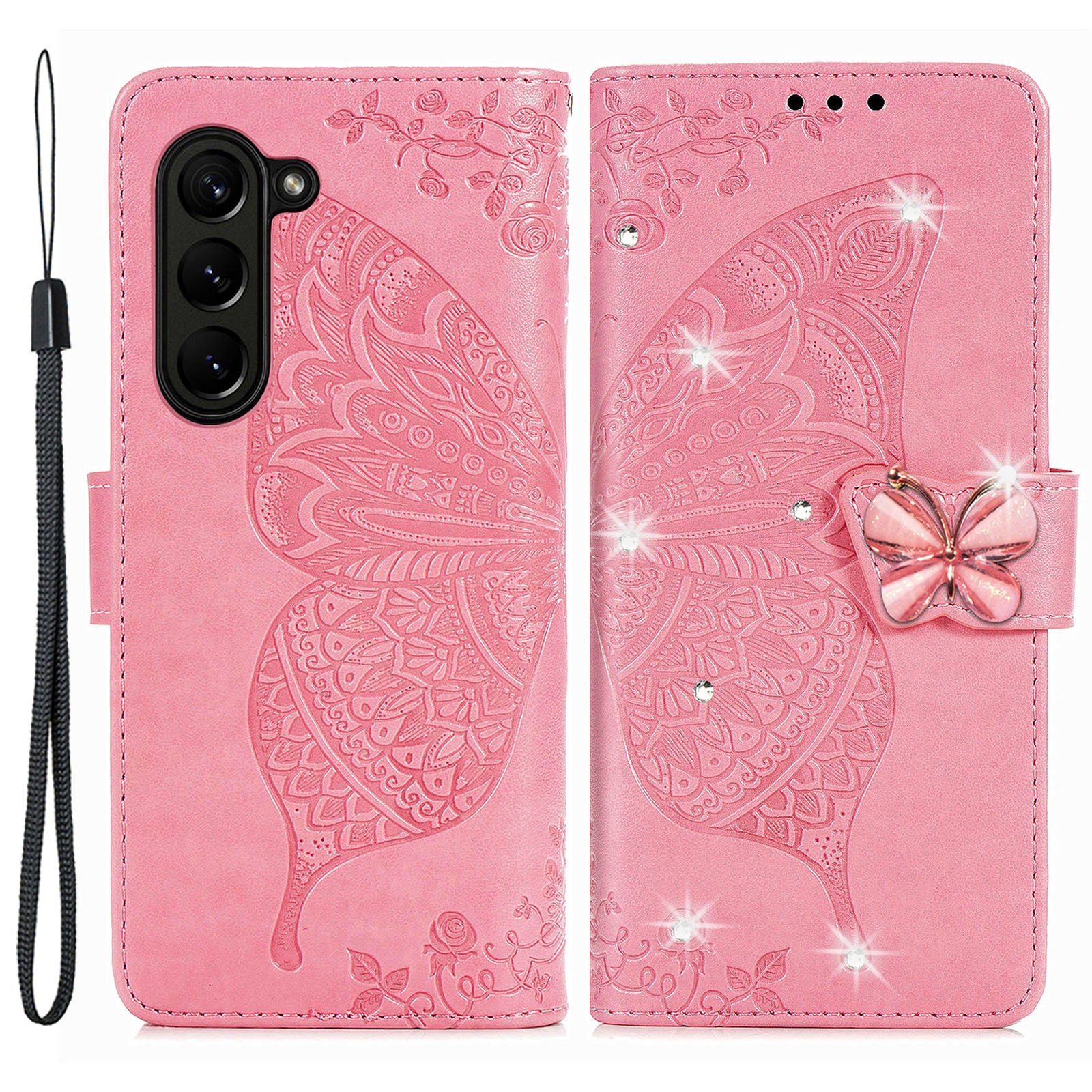 Wallet Phone Case for Samsung Galaxy Z Fold5 5G Butterfly Imprinting Rhinestone Decored PU Leather Flip Cover Wallet Phone Case for Samsung Galaxy Z Fold5 5G Butterfly Imprinting Rhinestone Decored PU Leather Flip Cover